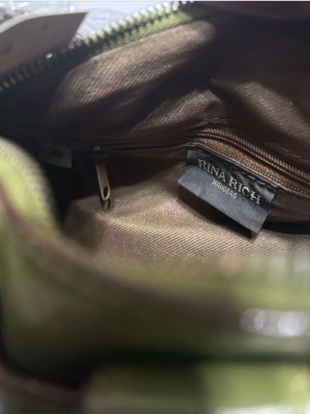 Rina Rich Olive Green Leather Wristlet with Front Buckle